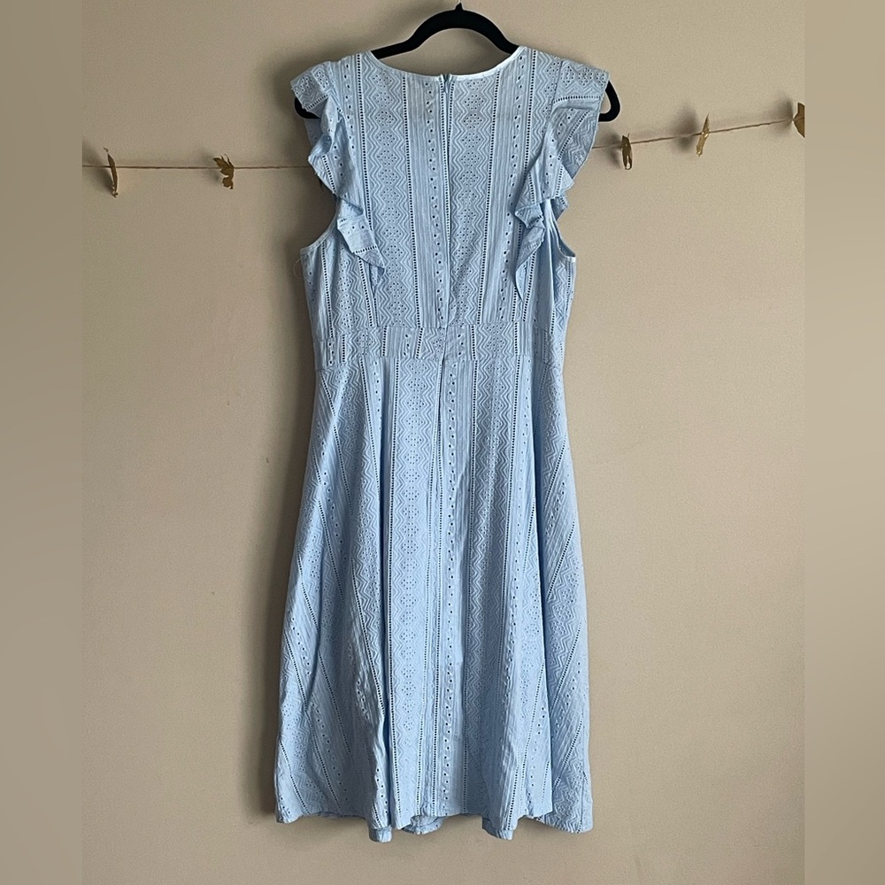 Light Blue Pointelle Sleeveless Ruffle Dress - Picture 4 of 4